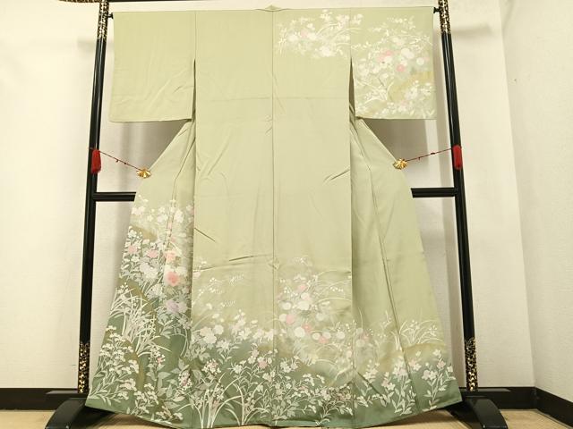 平和屋着物●訪問着　草花文　暈し染め　金彩　三越扱い　正絹　逸品　AABA3797ph