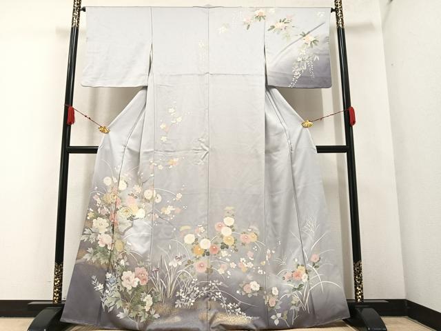 平和屋着物●訪問着　駒刺繍　枝花文　暈し染め　金彩　正絹　逸品　AABA3805ph