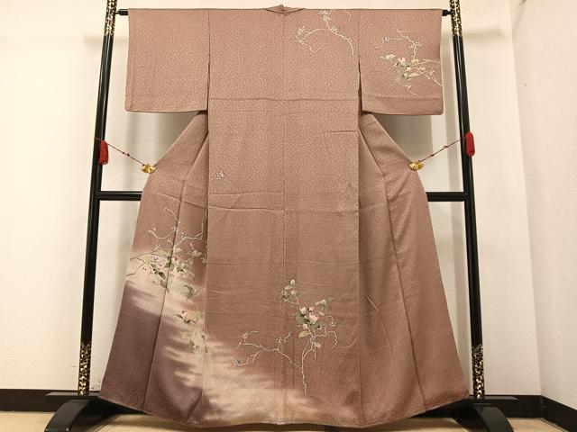 平和屋着物●訪問着　絞り　枝花文　暈し染め　正絹　逸品　AABA3813ph