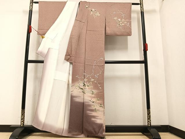 平和屋着物○訪問着 絞り 枝花文 暈し染め 正絹 逸品 AABA3813ph