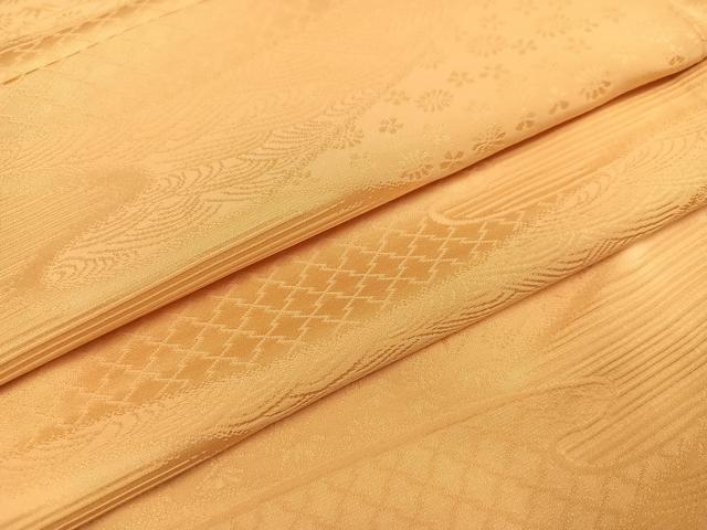 平和屋着物●上質な色無地　吉祥花地紋　萱草色　正絹　逸品　AABA3827ph