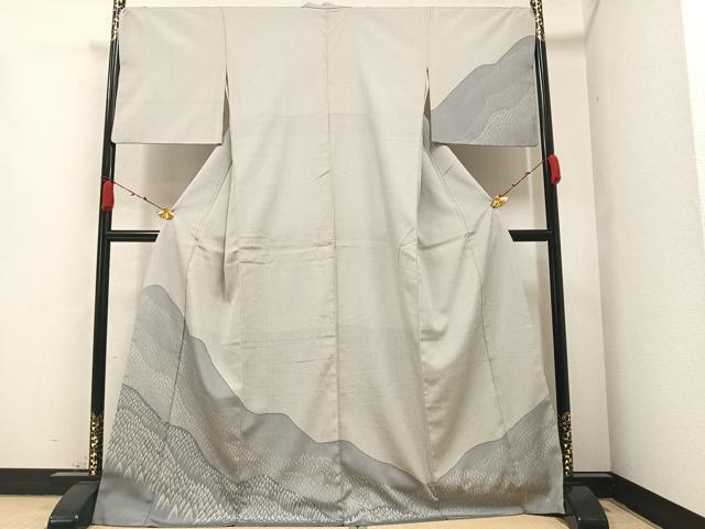 平和屋着物●本塩沢　やまだ織　訪問着　遠山樹林文　正絹　逸品　AABA3837ph