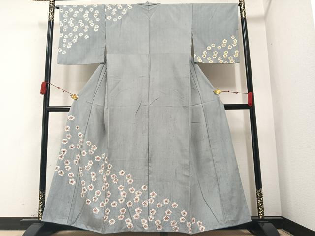 平和屋着物●訪問着　紬地　絞り　梅文　正絹　逸品　AABA4281ph
