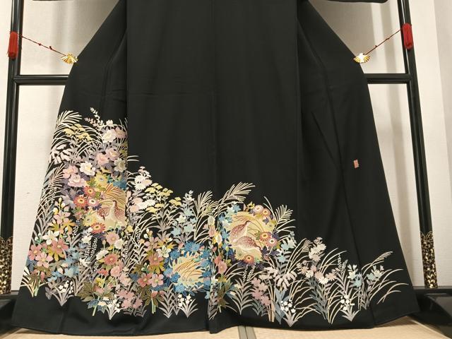 平和屋着物●本加賀友禅作家　直江良三　黒留袖　花鳥文　正絹　逸品　AABA4294ph 平和屋着物○本加賀友禅作家 直江良三 黒留袖 花鳥文 正絹 逸品