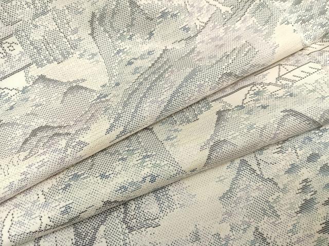 平和屋着物●本場大島紬　白大島　カタス9マルキ　風景樹林文　正絹　逸品　AABA4335ph