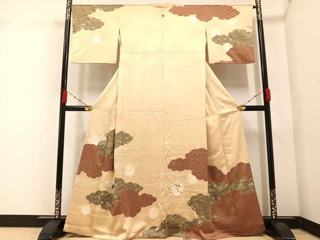 平和屋着物●訪問着　絞り　刺繍　雲重ね草花文　正絹　逸品　AABA4352ph