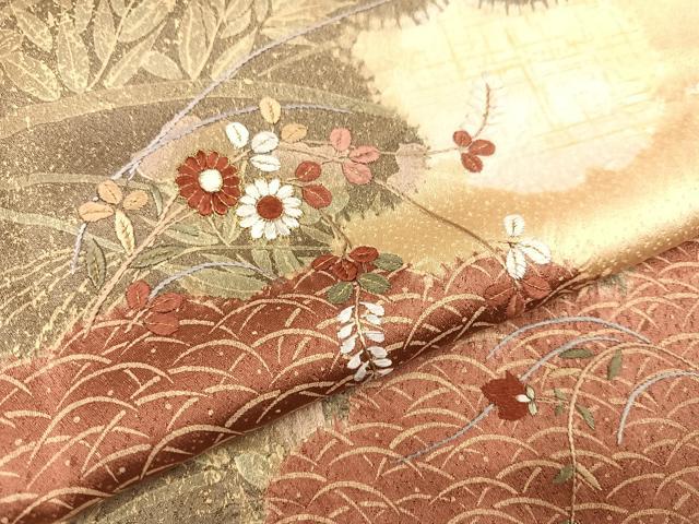 平和屋着物●訪問着　杢目絞り　刺繍　草花文　金彩　正絹　逸品　CAAZ3600yc 平和屋着物○訪問着 杢目絞り 刺繍 草花文 金彩 正絹 逸品 CAAZ3600yc