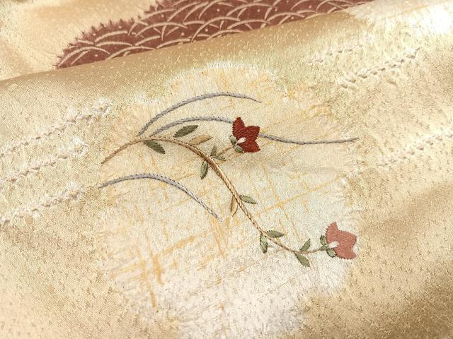 平和屋着物○訪問着 絞り 刺繍 遠山花文 正絹 逸品 AABC9963ck