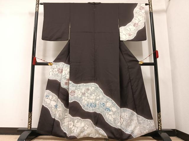 平和屋着物●訪問着　絞り　草花文　暈し染め　正絹　逸品　AABA4353ph