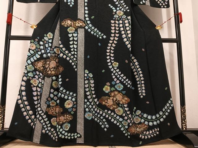 平和屋着物●訪問着　辻が花　絞り　黒地　金彩　正絹　逸品　AABA4360ph 平和屋着物○訪問着 辻が花 絞り 黒地 金彩 正絹 逸品 AABA4360ph