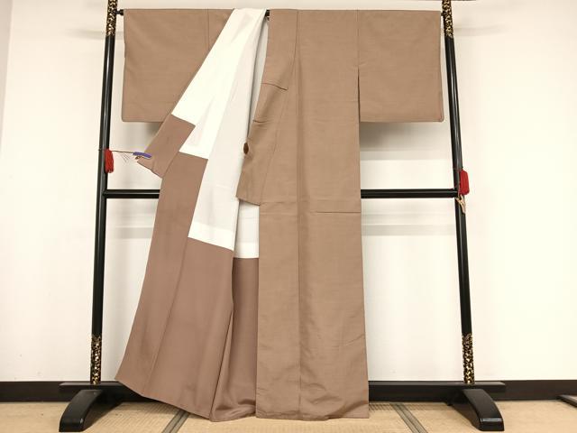 平和屋着物○結城紬 色無地 くるみ染 正絹 逸品 AABA4458np