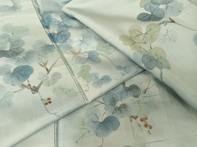 平和屋着物●訪問着　紬地　手描き　蔦の葉文　正絹　逸品　未使用　AABA4471np