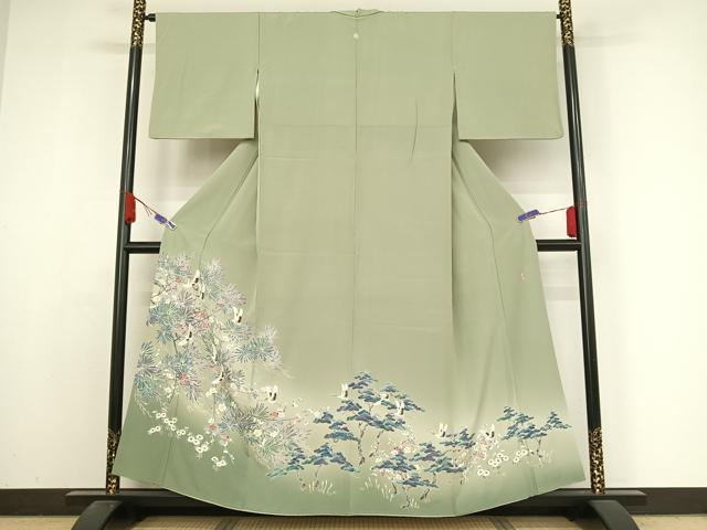 平和屋着物●豪華色留袖　友禅　作家物　梅松飛鶴文　暈し染め　正絹　逸品　AABA4477np