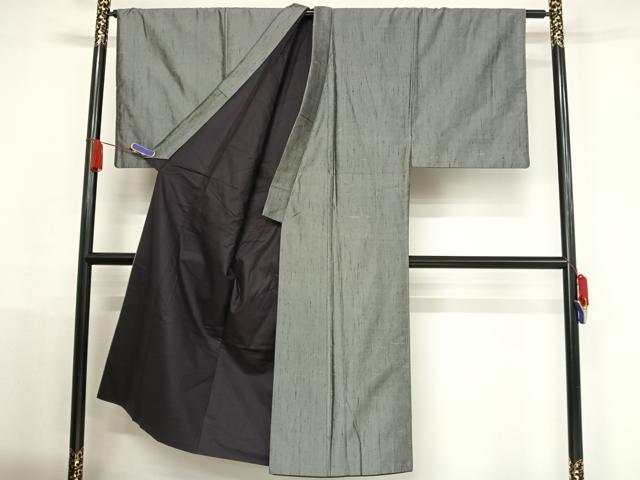 平和屋着物○男性 紬 アンサンブル 鈍色 正絹 逸品 AABA4492np 