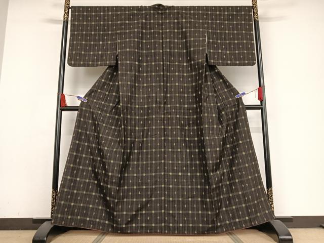 平和屋着物●上質な紬　井桁絣　正絹　逸品　AABA4500np 平和屋着物○上質な紬 井桁絣 正絹 逸品 AABA4500np