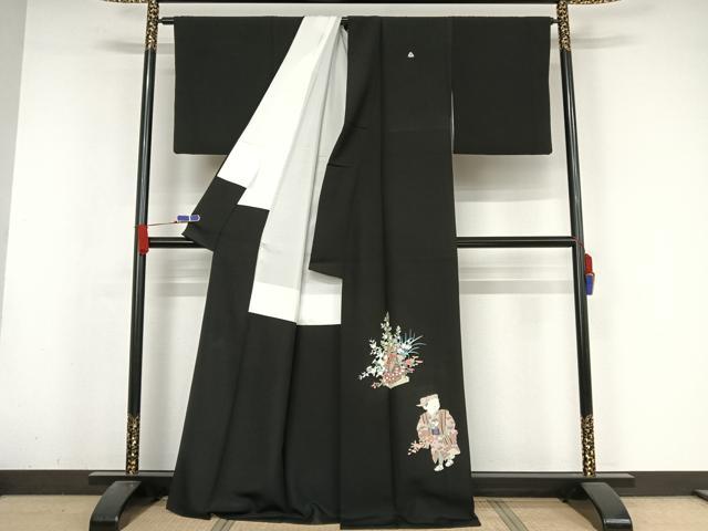 平和屋着物○豪華黒留袖 友禅 作家物 花篭 人物文 平和屋着物