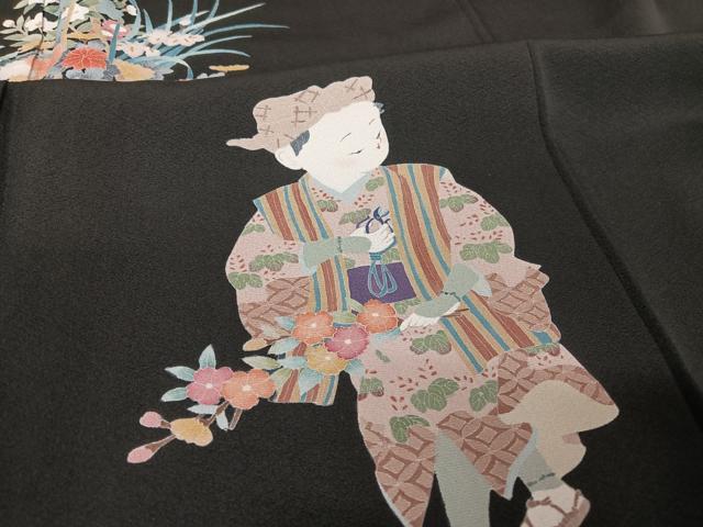 平和屋着物○豪華黒留袖 友禅 作家物 花篭 人物文 正絹 逸品