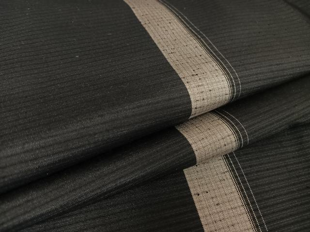 平和屋着物●上質な紬　縞　黒地　正絹　逸品　AABA4524np
