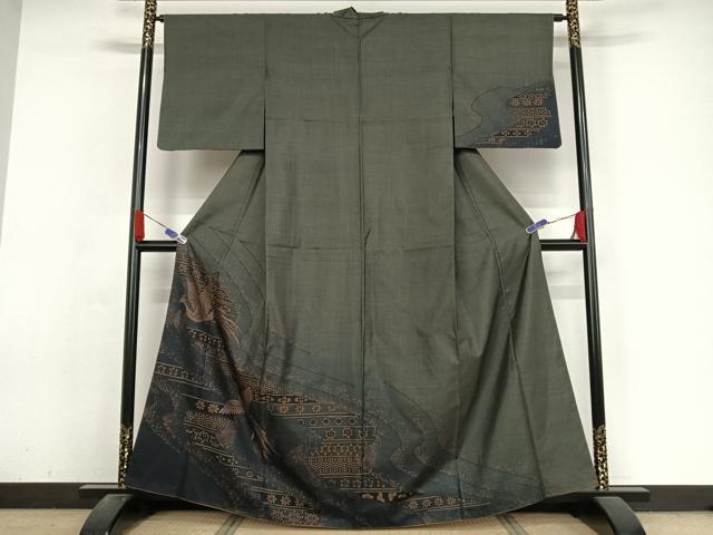 平和屋着物●本場大島紬　訪問着　カタス9マルキ　鳳凰花文　正絹　逸品　AABA4531np