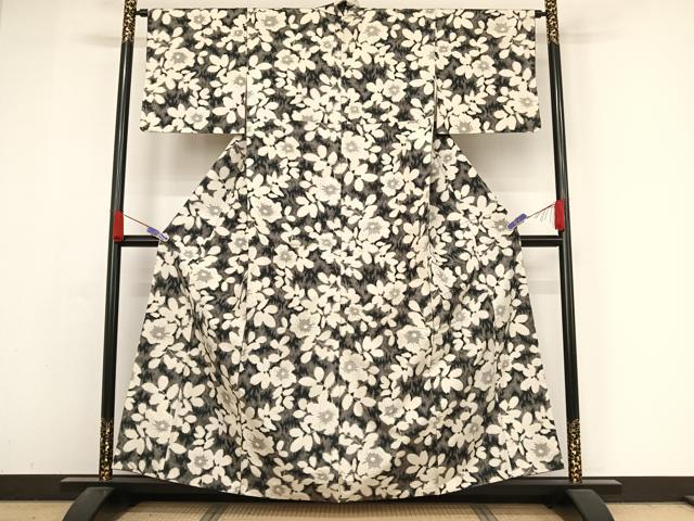 平和屋着物●上質な紬　花尽くし　正絹　逸品　AABA4535np