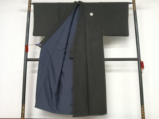 平和屋着物○男性 黒紋付 羽織・長襦袢(袷)・行灯袴 4点セット 正絹 