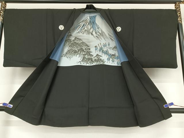 平和屋着物○男性 黒紋付 羽織・長襦袢(袷)・行灯袴 4点セット 正絹 