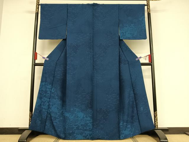 平和屋着物●本藍　訪問着　型染　花鳥文　正絹　逸品　AABA4565np