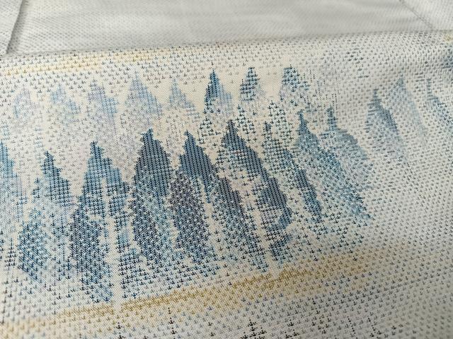 平和屋着物○本場大島紬 白大島 カタス7マルキ 総絣 樹林文 正絹