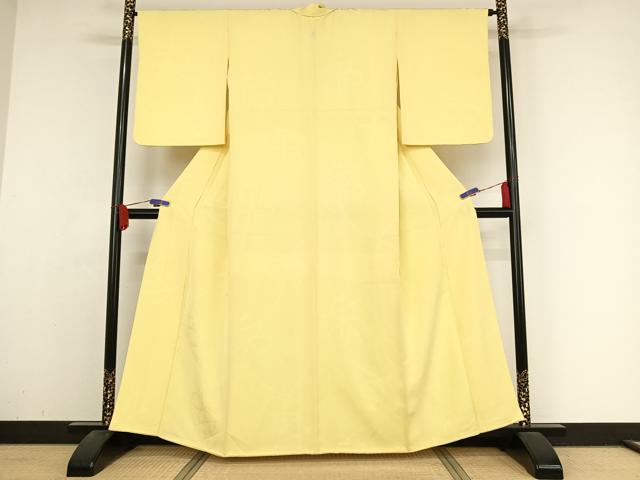 平和屋着物●上質な色無地　組紐地紋　淡黄色　正絹　逸品　AABA4569np 平和屋着物○上質な色無地 組紐地紋 淡黄色 正絹 逸品 AABA4569np