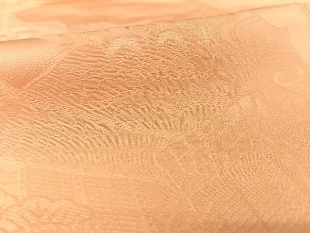 平和屋着物○無地絵羽訪問着 霞御所車花文地紋 色無地 珊瑚色 正絹