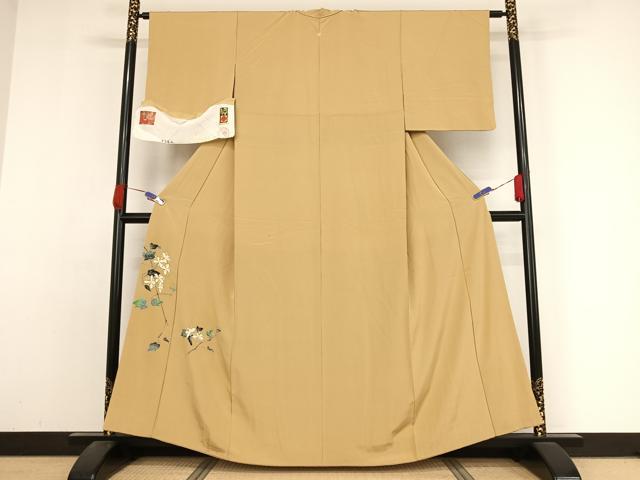 平和屋着物●本加賀友禅作家　柿本市郎　色留訪問着　枝花　まるまん光彩　浜ちりめん　反端付き　正絹　逸品　AABA4582np