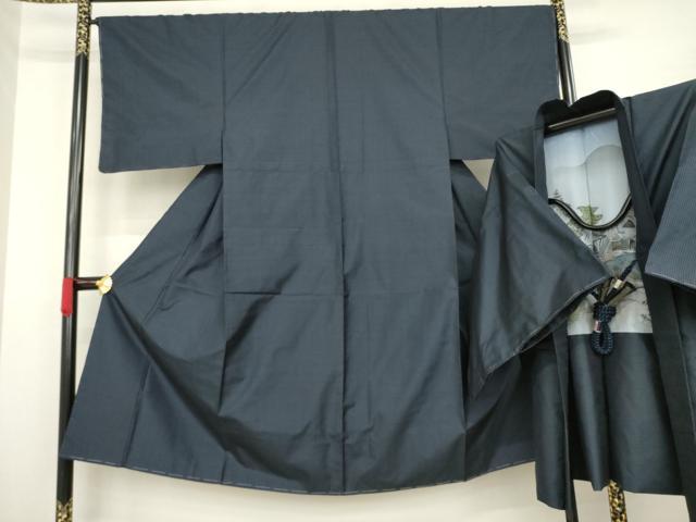 平和屋着物●男性　本場大島紬　アンサンブル　格子　正絹　逸品　AABA4603ck