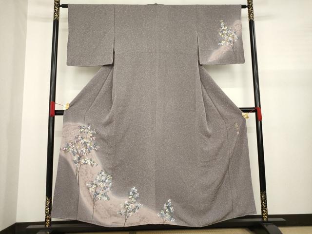 平和屋着物●湘南友禅　内田芳光　訪問着　刺繍　枝葉文　暈し染め　金彩　正絹　逸品　未使用　AABA4609ck