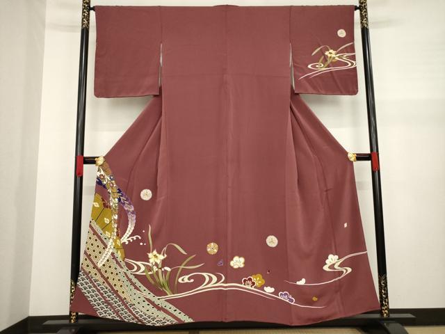 平和屋着物●訪問着　友禅　流水花文　正絹　逸品　AABA4610ck