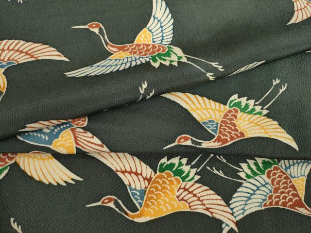 平和屋着物●上質な小紋　型染め　飛鶴文　正絹　逸品　AABA4617ck