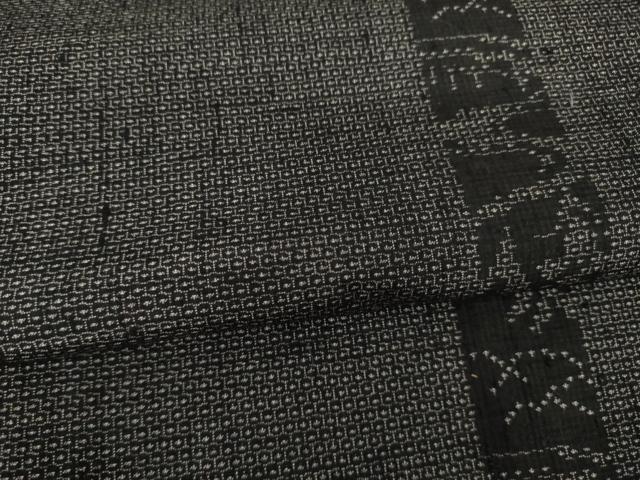 平和屋着物○結城紬 100亀甲 吉祥間道 黒地 正絹 逸品 AABA4630ck
