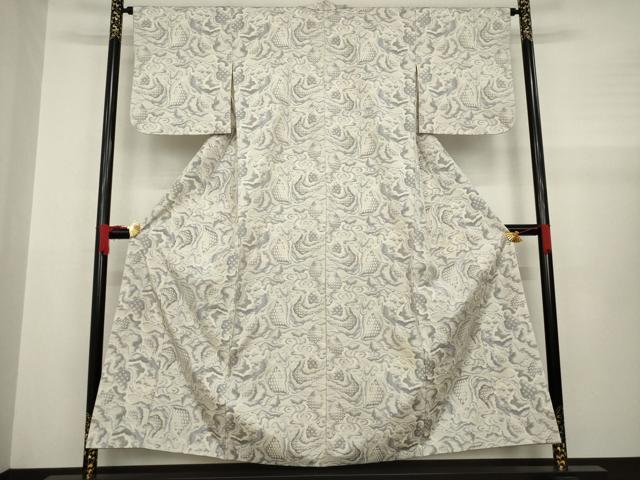 平和屋着物●本場大島紬　白大島　流水文　正絹　逸品　AABA4634ck