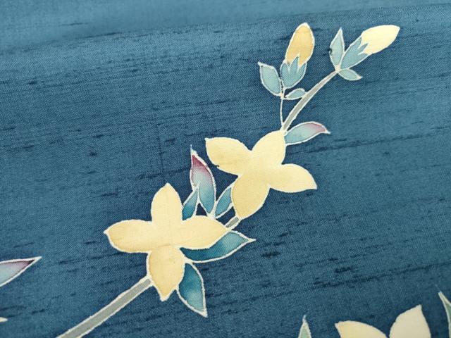 平和屋着物○訪問着 友禅 紬地 枝に休み鳥 正絹 逸品 AABA4656ck