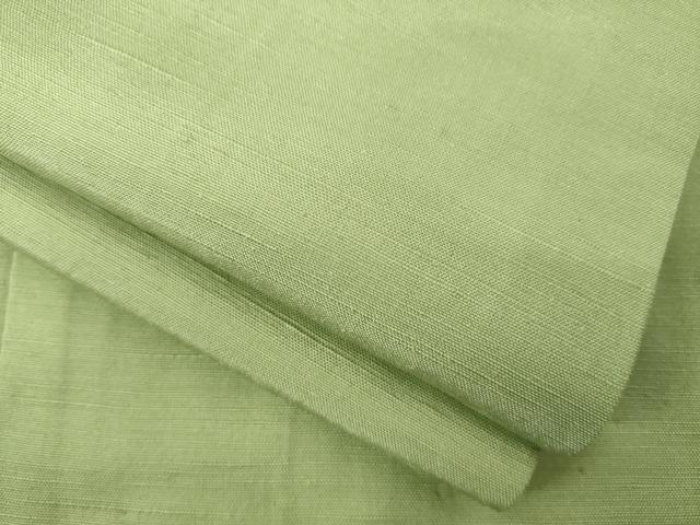 平和屋着物●上質な紬　色無地　苗色　正絹　逸品　AABA4810ck