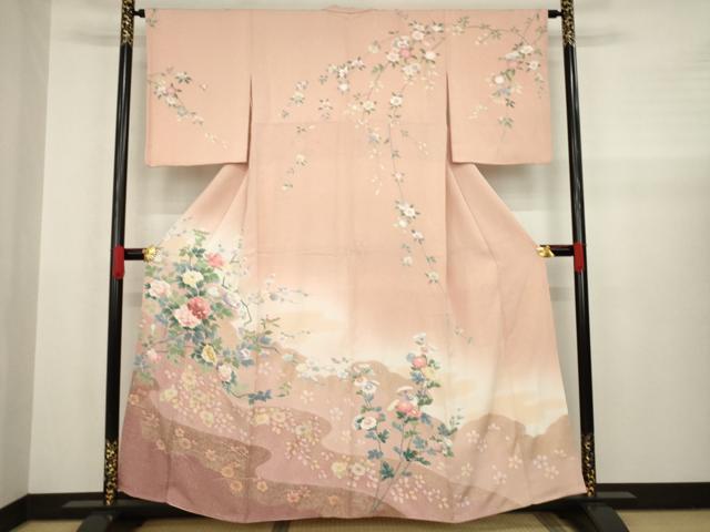 平和屋着物●訪問着　友禅　枝花文　暈し染め　正絹　逸品　AABA4826ck
