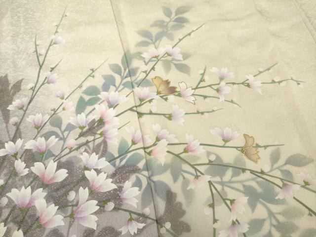 平和屋着物●訪問着　作家物　螺鈿　枝花文　暈し染め　金銀彩　ロング丈　正絹　逸品　AABA4838ck 平和屋着物○訪問着 作家物 螺鈿 枝花文 暈し染め 金銀