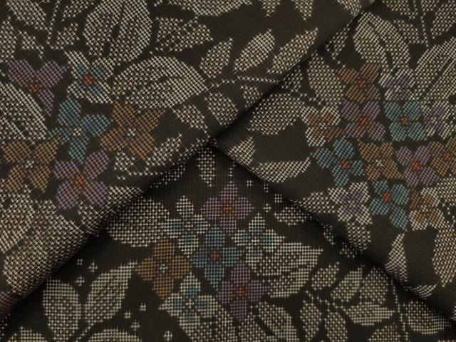 平和屋着物●本場大島紬　カタス7マルキ　草花文　正絹　逸品　AABA4839ck