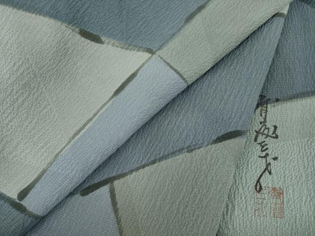 平和屋着物●染色作家　斉藤三才　小紋　割付き文　正絹　逸品　AABA4852ck