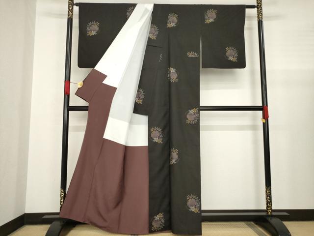 平和屋着物○本場大島紬 カタス9マルキ 地空き 雪輪花丸文 正絹 逸品