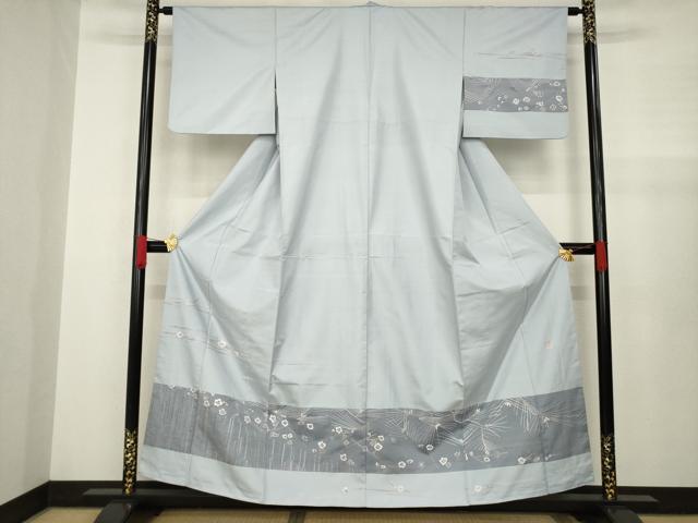 平和屋着物●訪問着　作家物　紬地　総刺繍　枝梅文　正絹　逸品　AABA4863ck