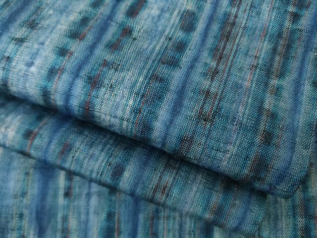 平和屋着物●上質な紬　本藍　絞り　縞　正絹　逸品　AABA4866ck
