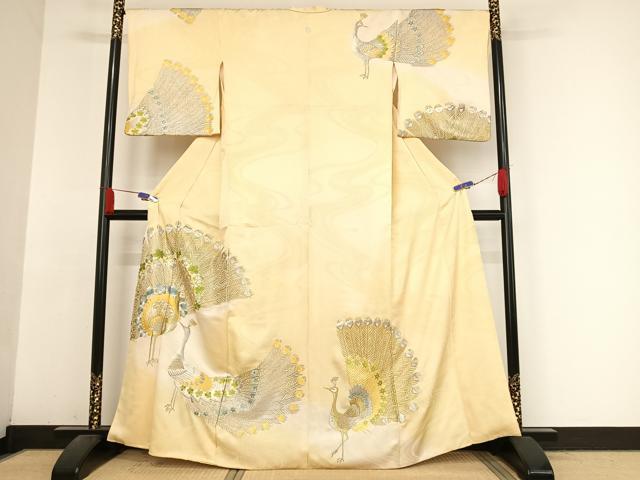 平和屋着物●訪問着　総刺繍　孔雀文　暈し染め　金銀糸　正絹　逸品　AABA4933np
