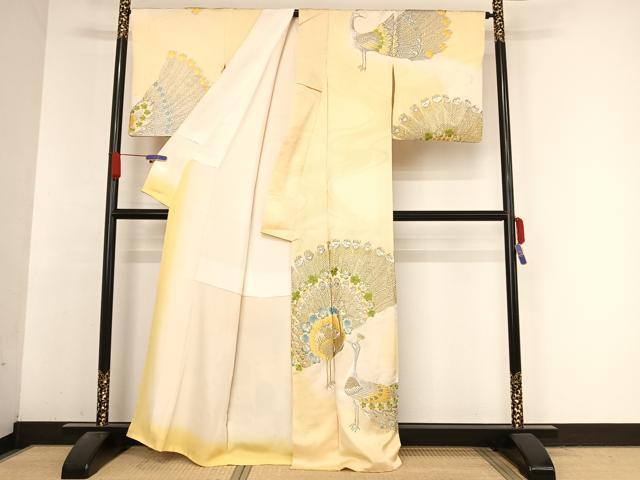 平和屋着物●訪問着　総刺繍　孔雀文　暈し染め　金銀糸　正絹　逸品　AABH4565ck_1