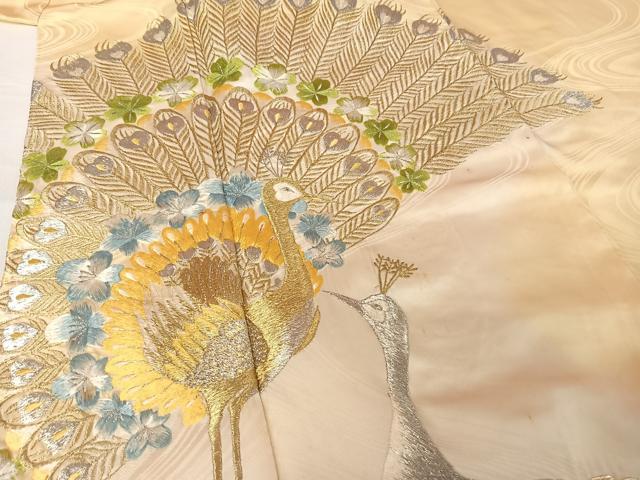 平和屋着物●訪問着　総刺繍　孔雀文　暈し染め　金銀糸　正絹　逸品　AABH4565ck_3