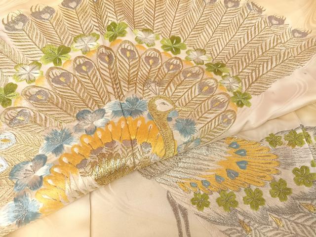 平和屋着物●訪問着　総刺繍　孔雀文　暈し染め　金銀糸　正絹　逸品　AABH4565ck_4